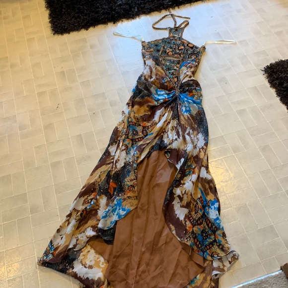 dolce jovani Dresses & Skirts - Womens Brown Multi-Color Print Maxi Dress